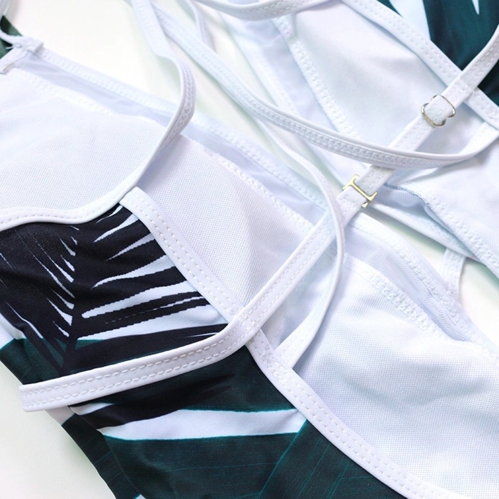 Palm Leaf Plunging V Monokini Swimsuit NEW - Picture 6 of 8